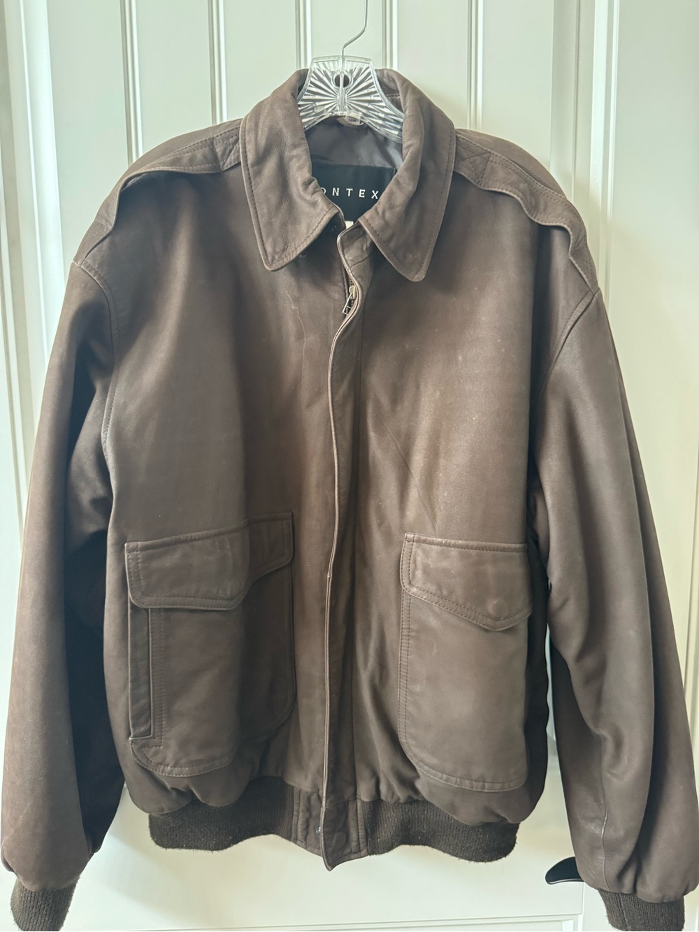 Vintage Context Men's Brown Leather Bomber Jacket Large